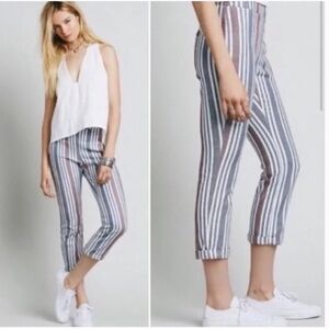 Free People Cropped Striped Linen & Cotton Pants Women's Size 4
